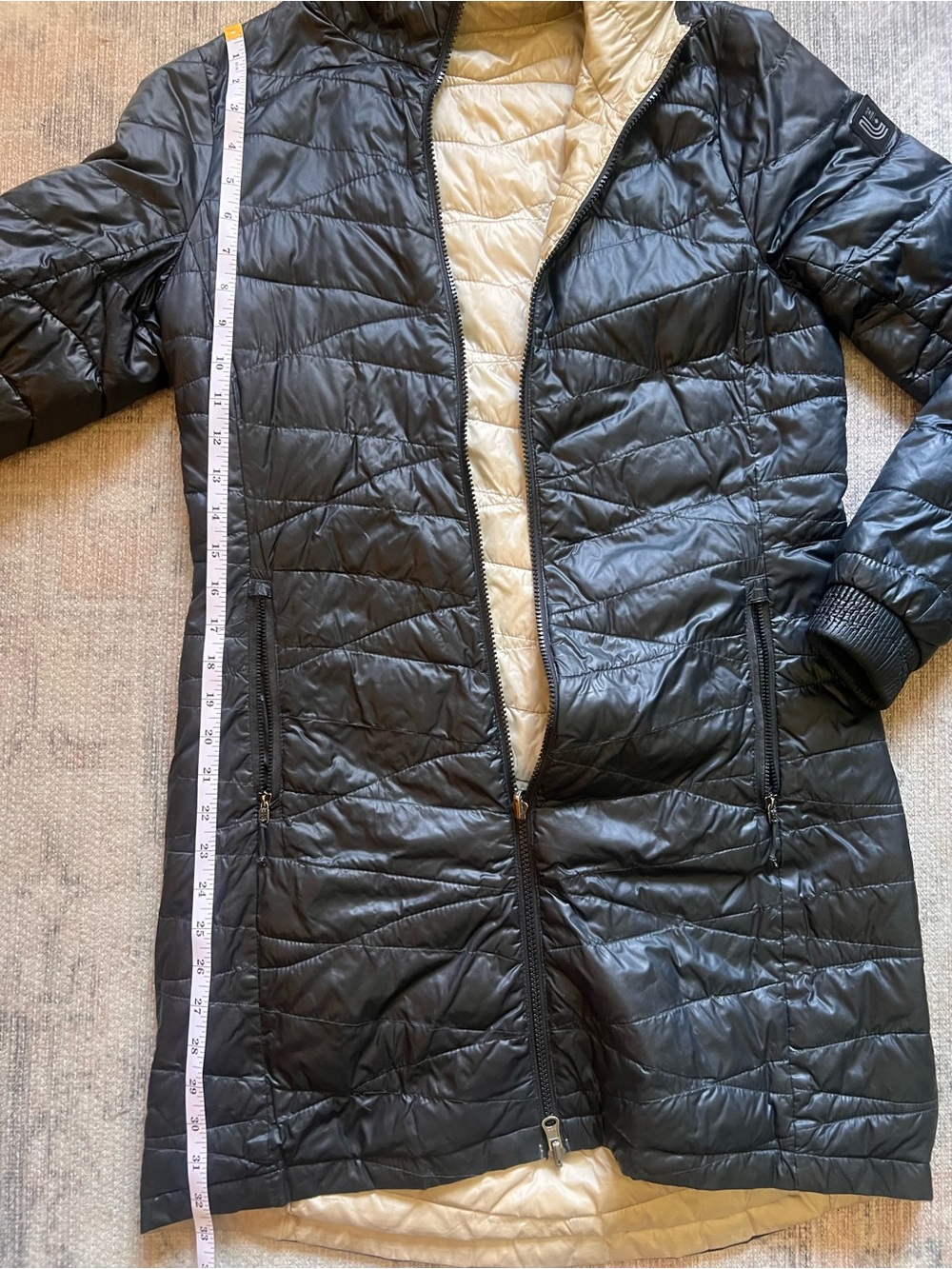 Lole Reversible Long Puffer Coat - Black & Gold - Small
